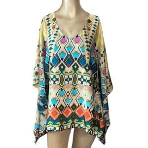 Chico's Poncho Blouse Women Oversized Small Medium Gypsie Hippie Glam Colorful